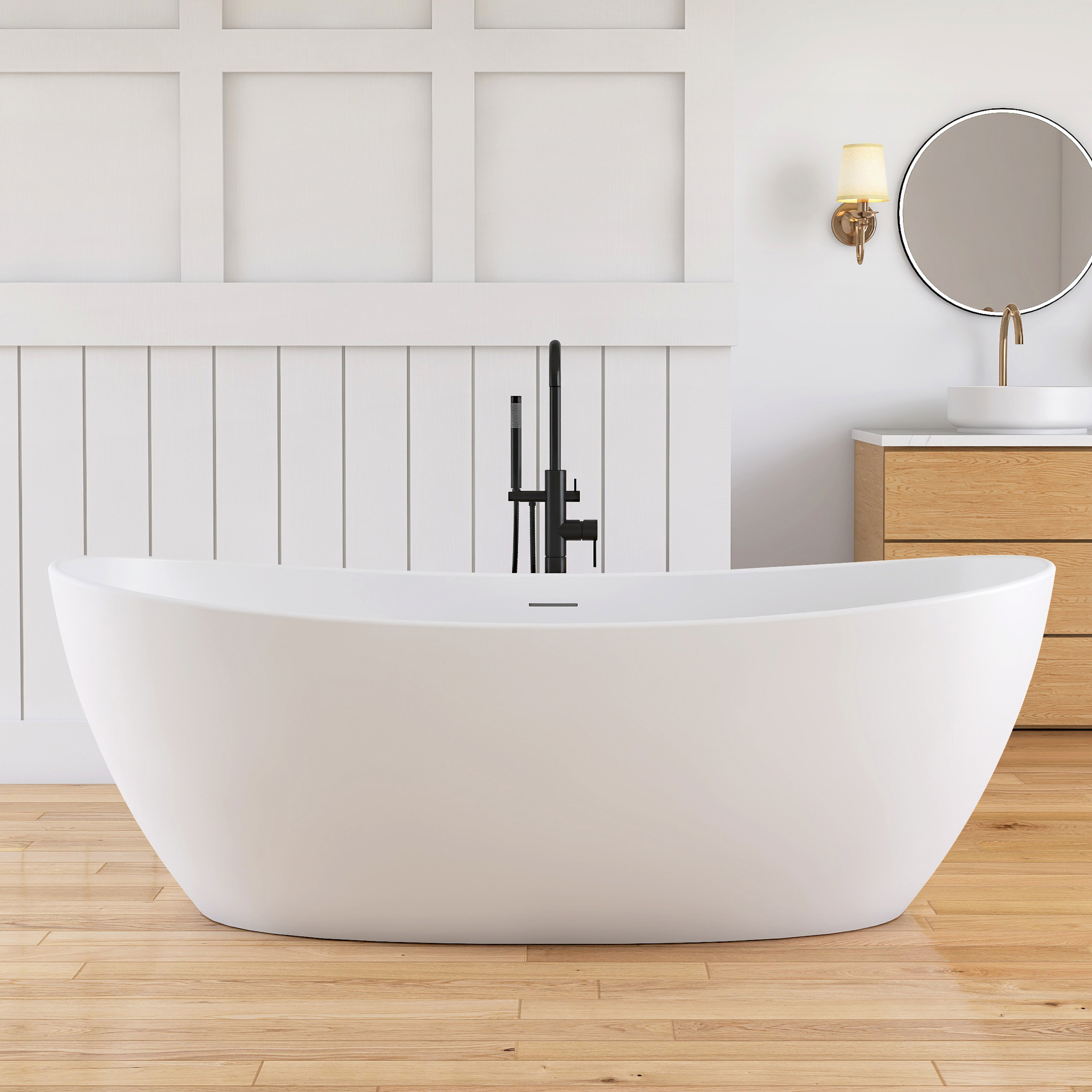 MEDUNJESS Forma 73'' Freestanding Tub Solid Surface Freestanding